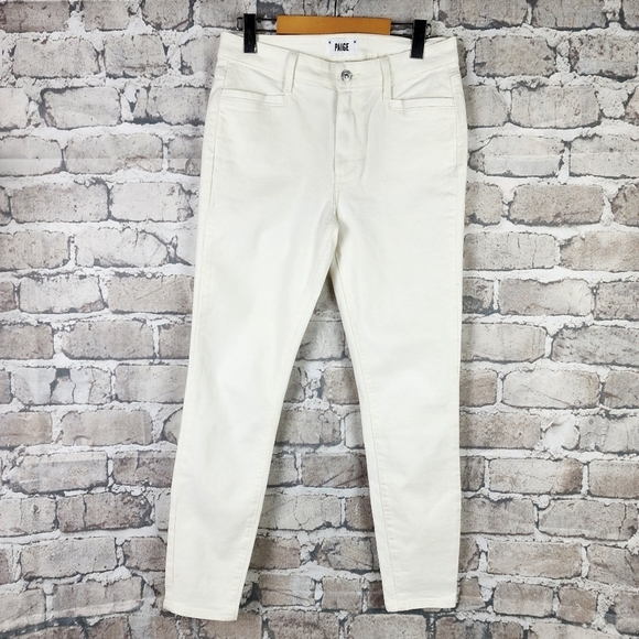 PAIGE Hoxton Ankle Pant Brushed Cotton Slim  Fit Stretch Light Ecru Size 28 - Picture 2 of 14